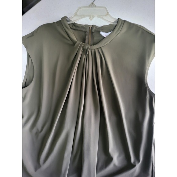 Liz Claiborne Olive Green Cap Sleeve Twisted Neck Zipper Back Top Women's Size L - Picture 6 of 6